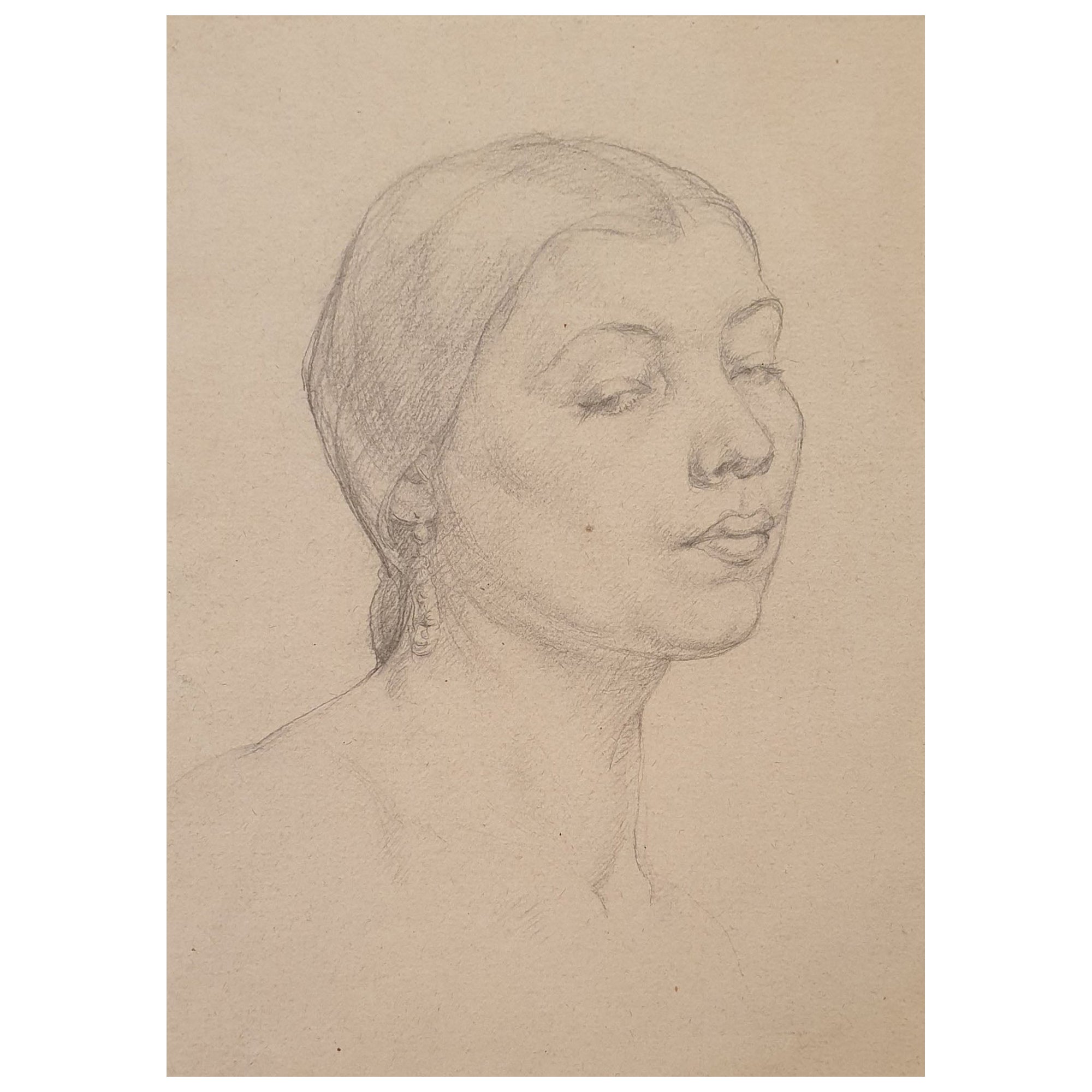 Early 20th Century Slade School Pencil Portrait Study For Sale