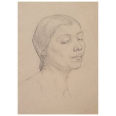 Early 20th Century Slade School Pencil Portrait Study