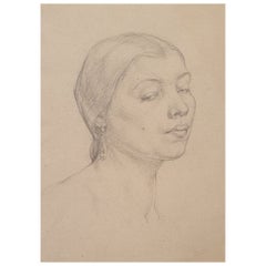 Vintage Early 20th Century Slade School Pencil Portrait Study