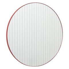 Orbis Linus Circular Contemporary Mirror with Etched Strips and Red Frame, Large