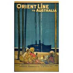 Original Antique Poster Orient Line To Australia Ocean Liner Cruise Travel Art