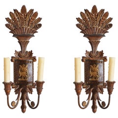 Pair of Giltwood & Painted Italian Empire Style Wall Sconces, 2ndq 20th Century