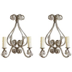 Pair of Glass and Gilt-Metal Two Light Sconces, Early 20th Century
