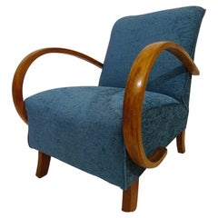 Antique 1930's Halabala Armchair in Turquoise Velvet by Jindřich Halabala for UP Závody