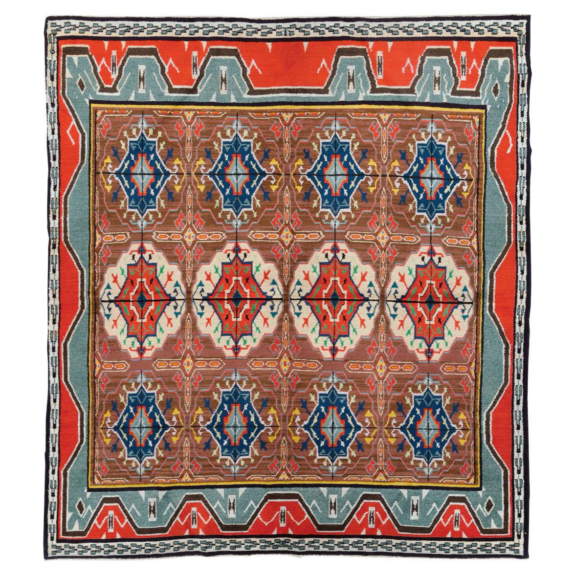 Cotton Mid-20th Century European Square Accent Rug In The Tribal Turkoman Style For Sale