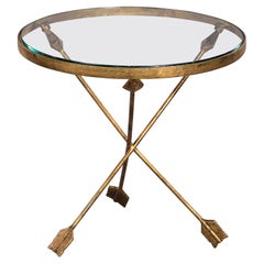 Gilt Metal Tripod Arrow Glass Top Table