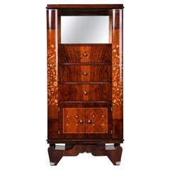 Used French Art Deco Palisandre Tall Cabinet with Mother of Pearl Inlay