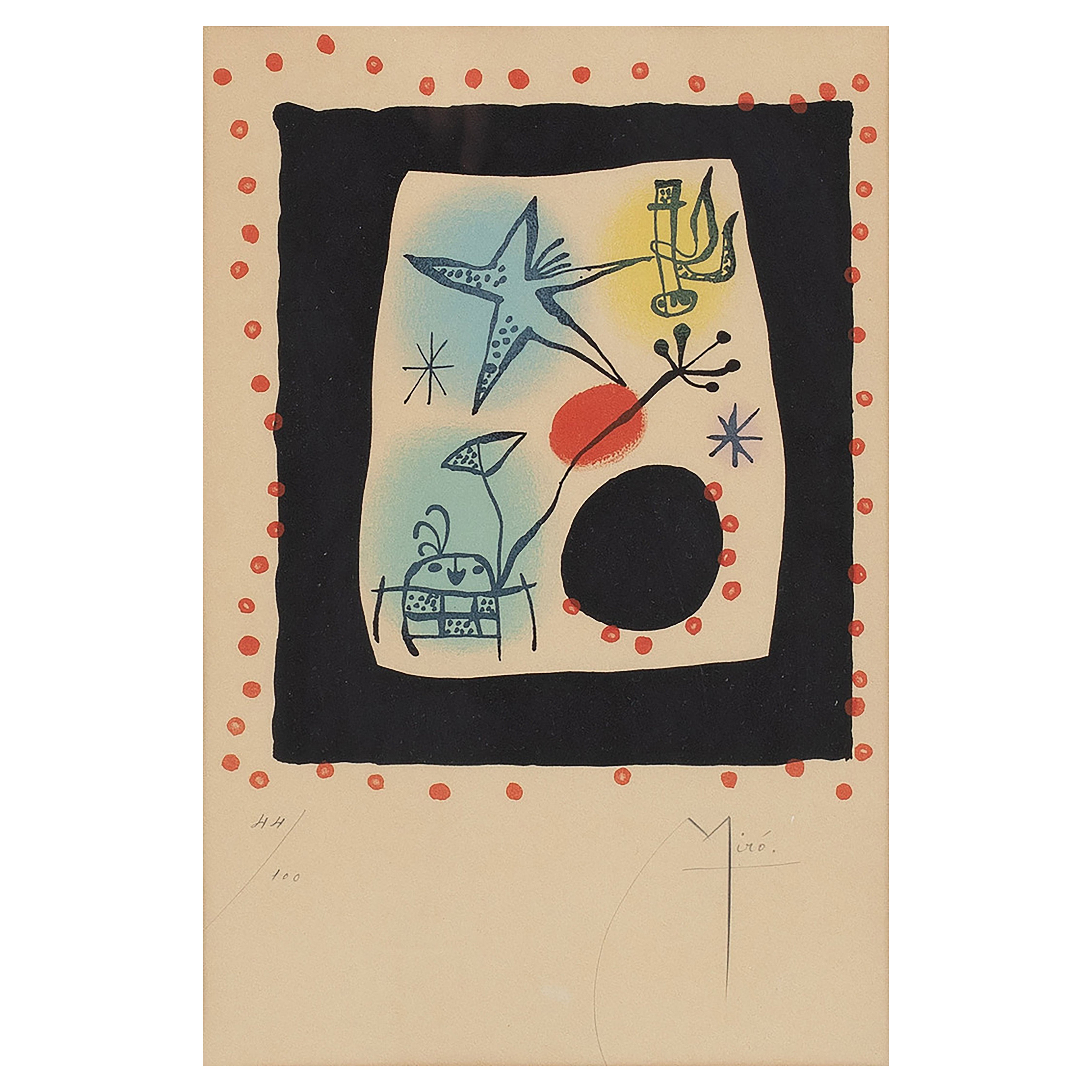 Color lithograph, 1960, signed in pencil 44/100, printed and published by Maeght, Paris. Measures leaf size 25 x 38 cm (Arches). Frame 44x57cm