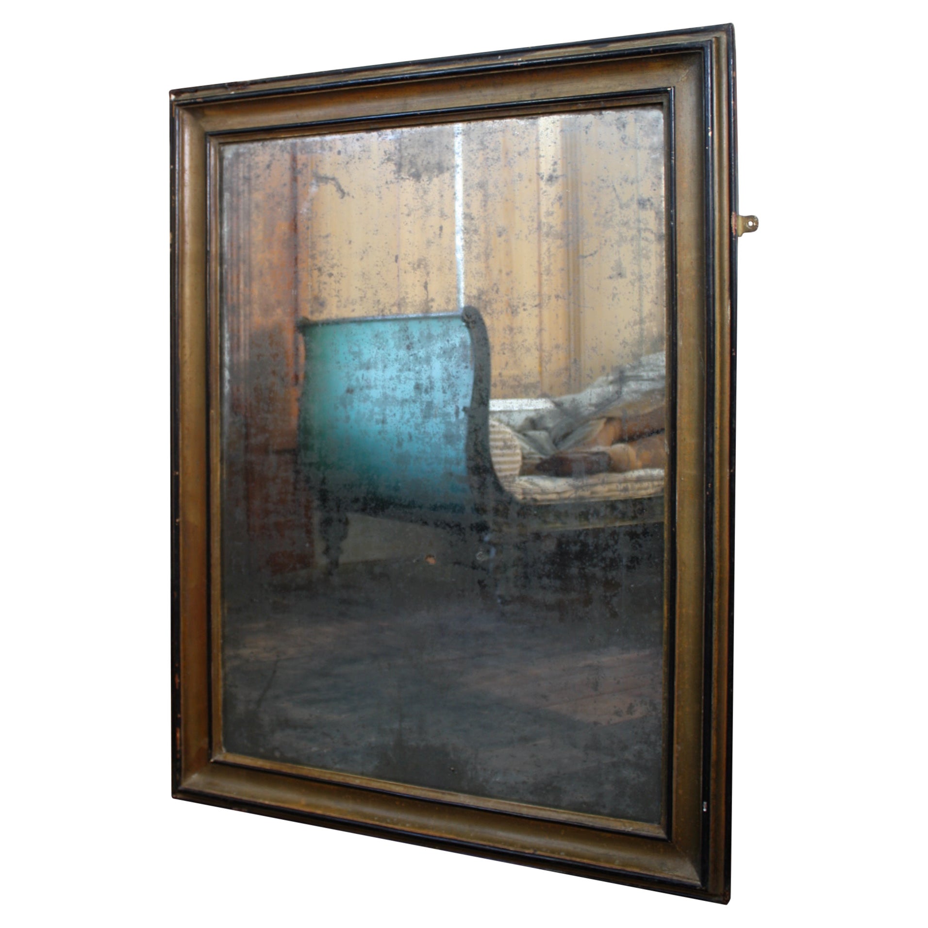 19th Century English Ebonised & Gilt Mercury Oxidised Foxed Mirror 