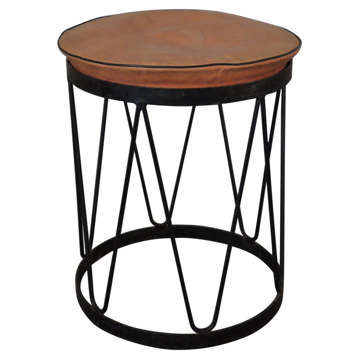 Fine French 1950s Metal and Leather Stool For Sale