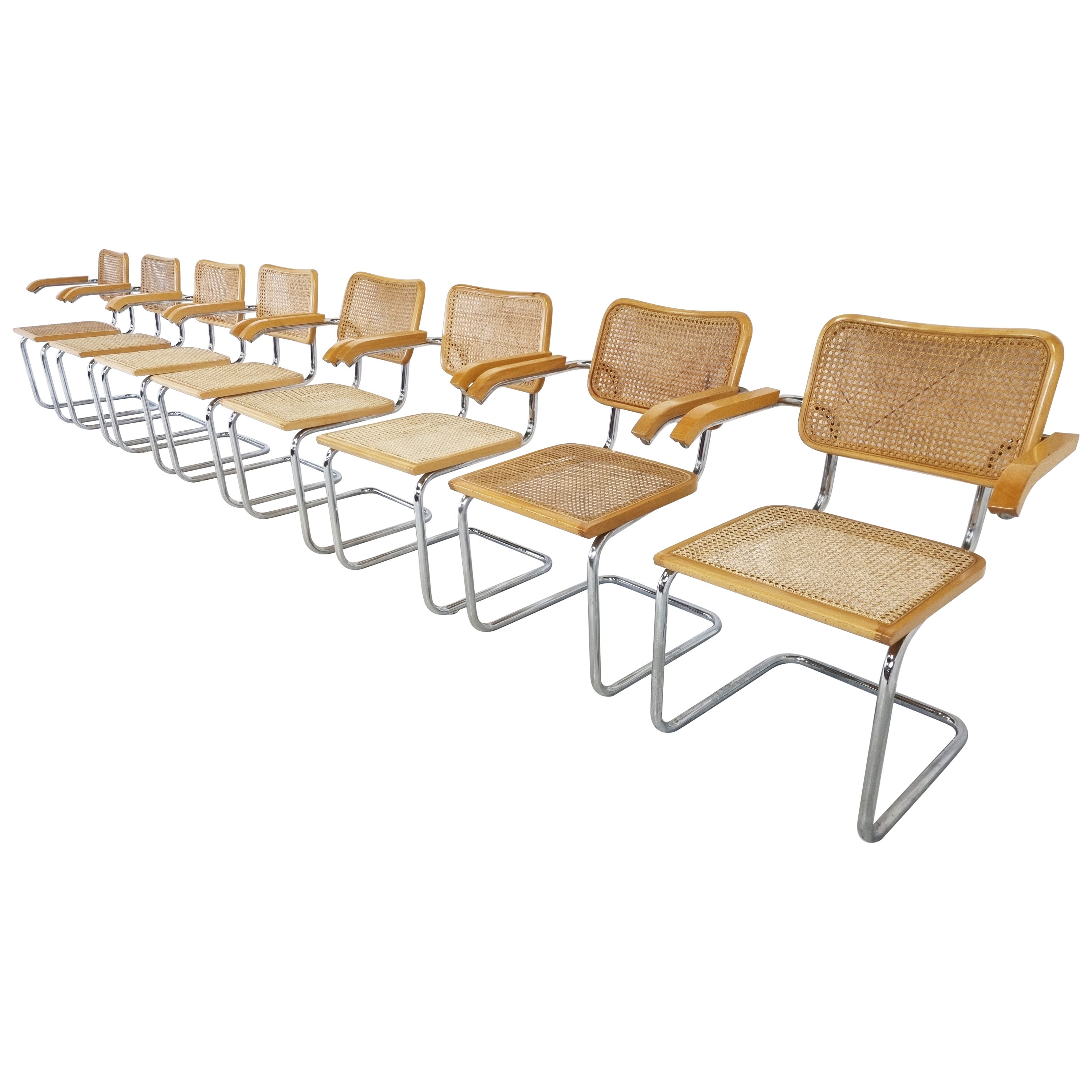 Set of 8 Vintage Marcel Breuer Style Armchairs, Made in Italy, 1970s