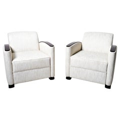 Pair of Art Deco Club Chairs with Wooden Arms