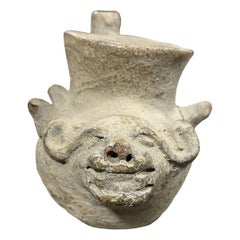 Pre-Columbian Oaxacan Spouted Ox or Horned Bull Vessel, 14th-15th Century