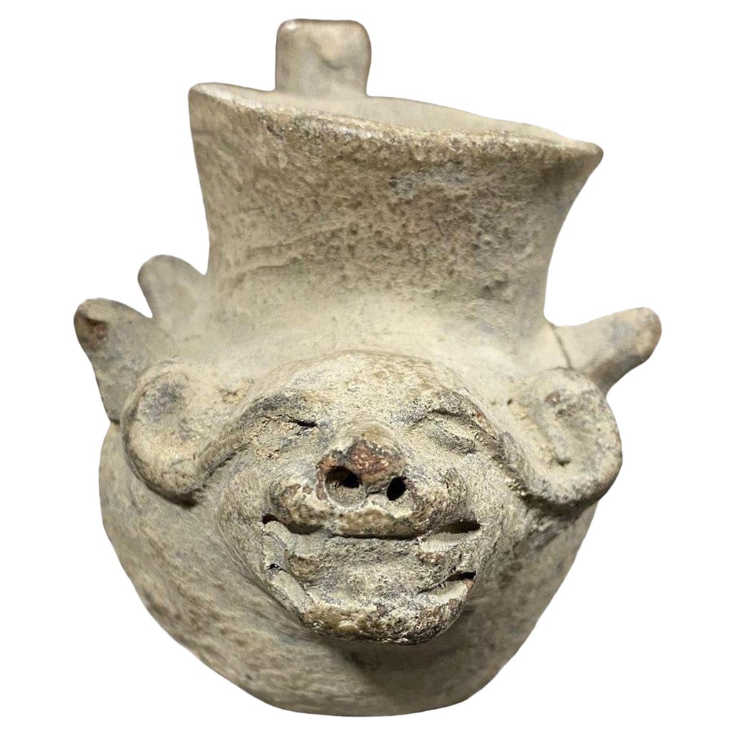 Pre-Columbian Oaxacan Spouted Ox or Horned Bull Vessel, 14th-15th Century For Sale