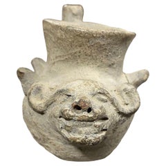 Antique Pre-Columbian Oaxacan Spouted Ox or Horned Bull Vessel, 14th-15th Century