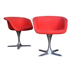 Hugh Acton Aluminum Base Swivel Barrel Chairs 