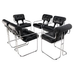 Set of 6 Pace Chrome Tubular Frame Black Tucroma Dining Sling Seats Chairs Mint