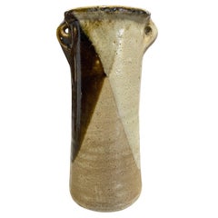 Shoji Hamada Japanese Earth-Toned Glazed Vase with Original Signed Sealed Box