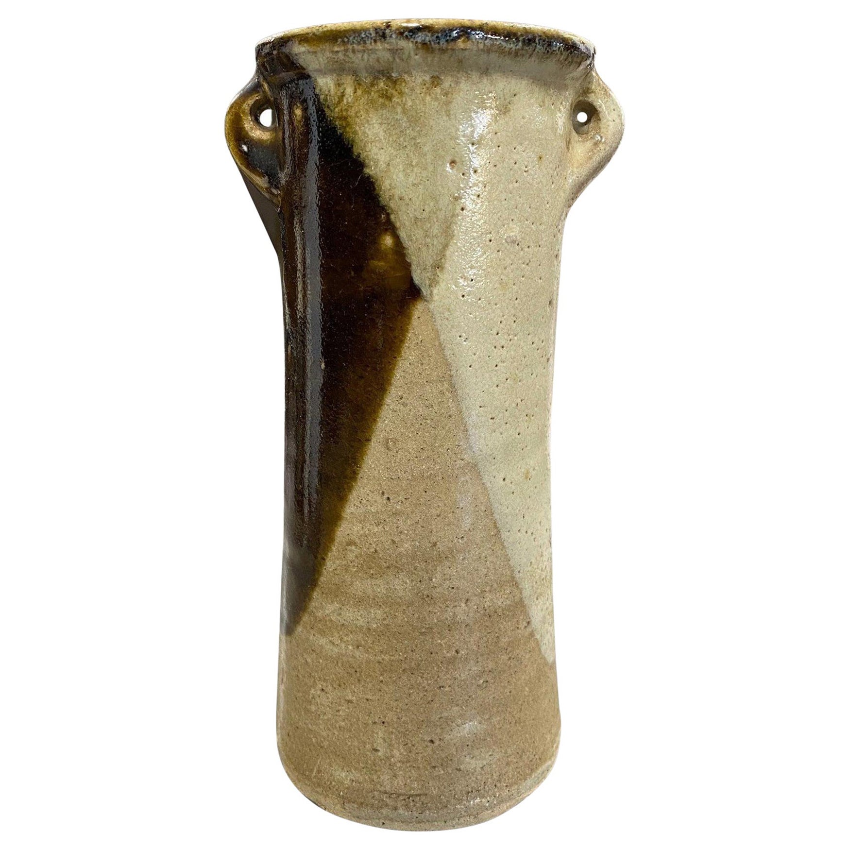 Shoji Hamada Japanese Earth-Toned Glazed Vase with Original Signed Sealed Box For Sale
