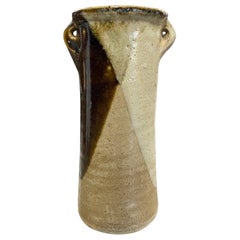 Antique Shoji Hamada Japanese Earth-Toned Glazed Vase with Original Signed Sealed Box