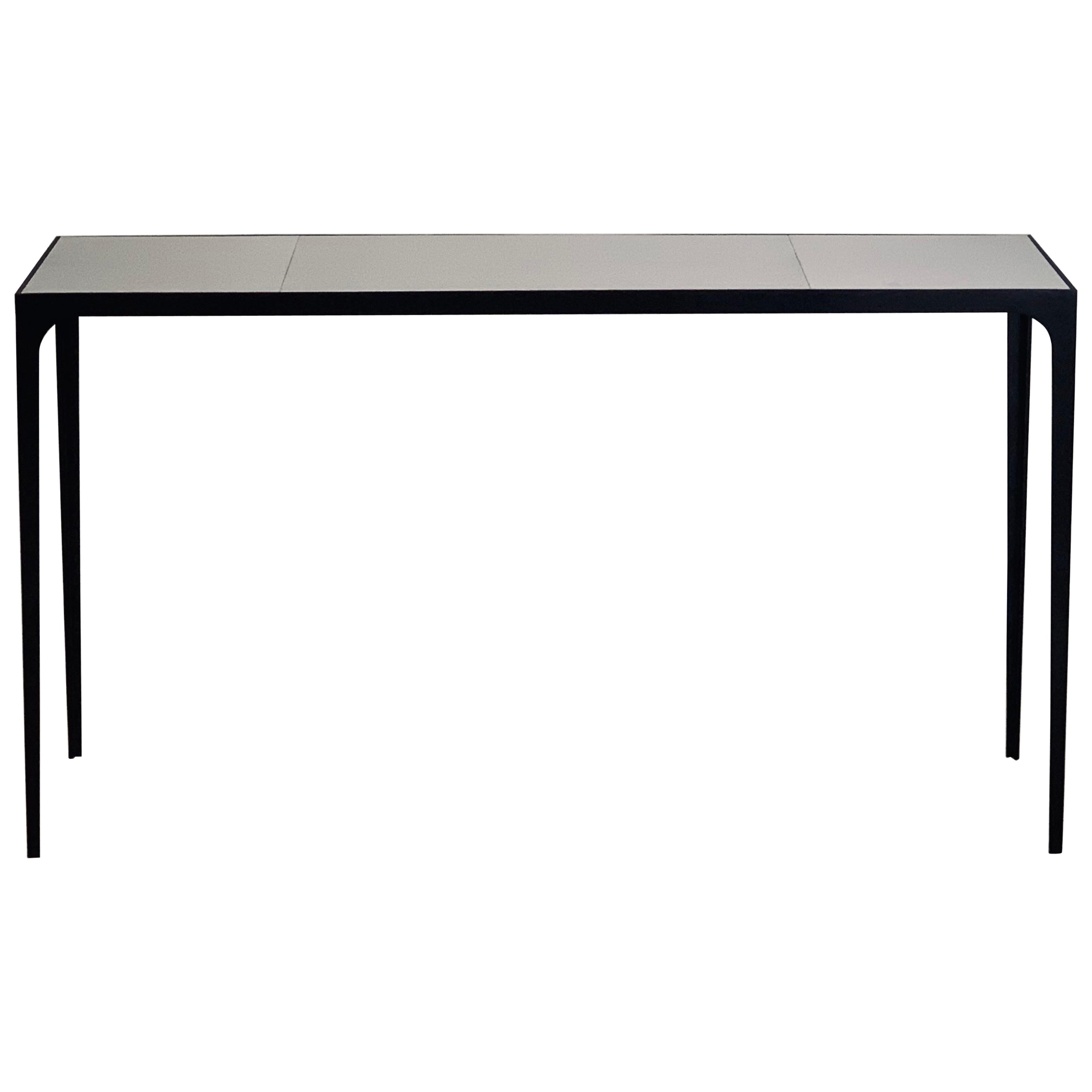 Wide 'Esquisse' Wrought Iron Parchment Console or Library Table by Design Frères For Sale
