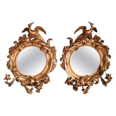 Pair of Mid-19th Century Giltwood Convex Mirrors