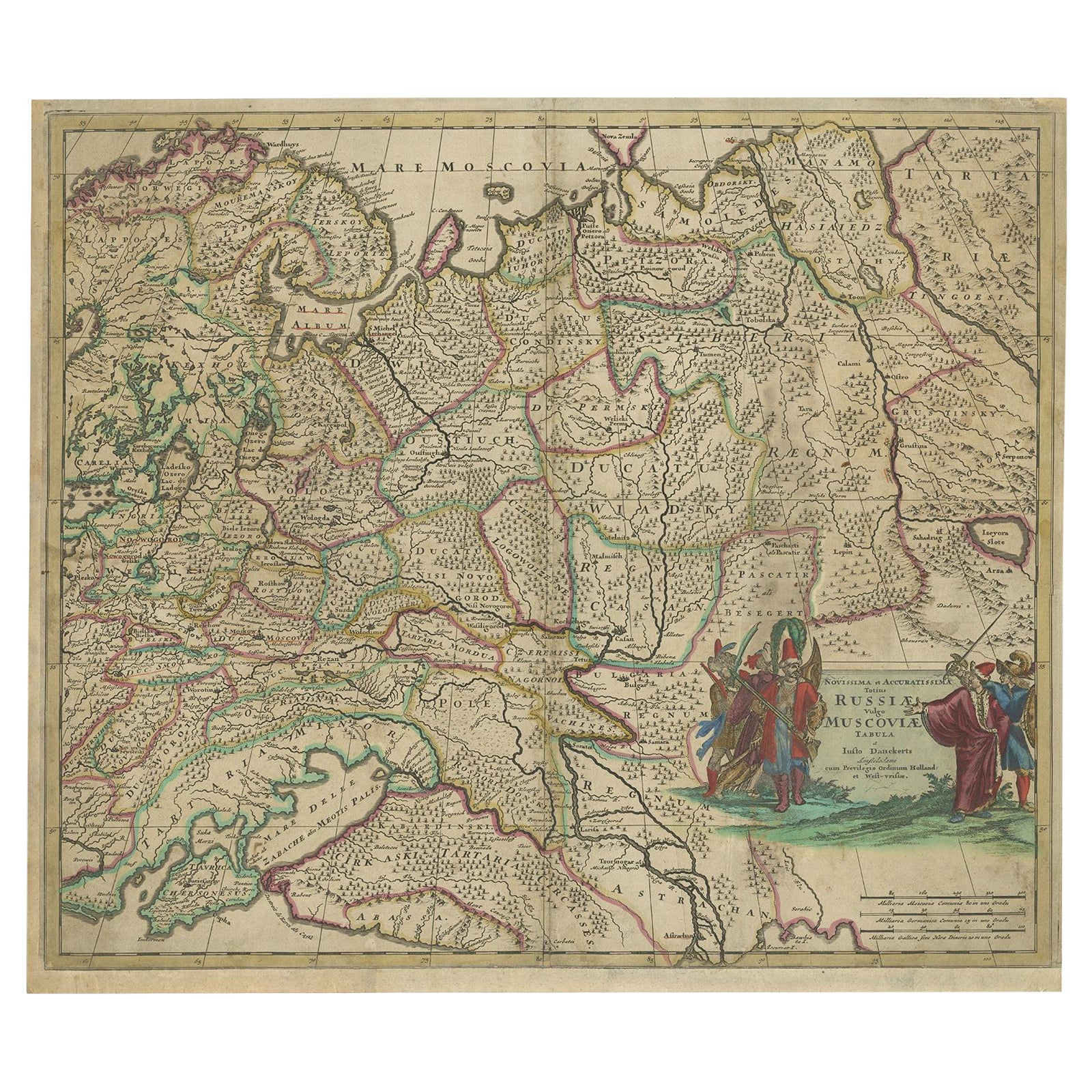 Carte ancienne colorée à la main de la Russie occidentale et de l'Ukraine, vers 1680