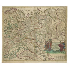 Carte ancienne colorée à la main de la Russie occidentale et de l'Ukraine, vers 1680