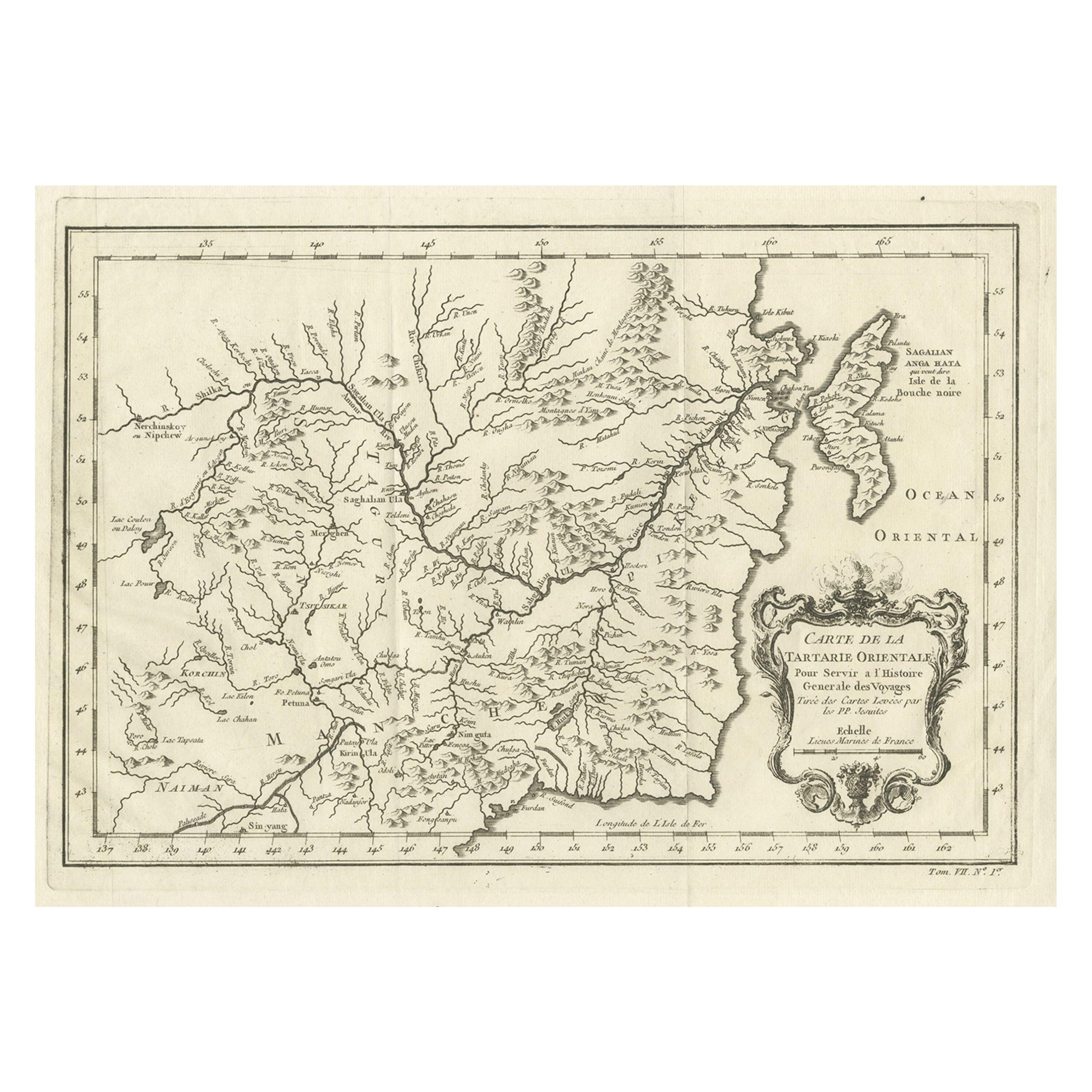 Antique Map of Northern China and Far Eastern Russia Around the Amur River, 1754 For Sale