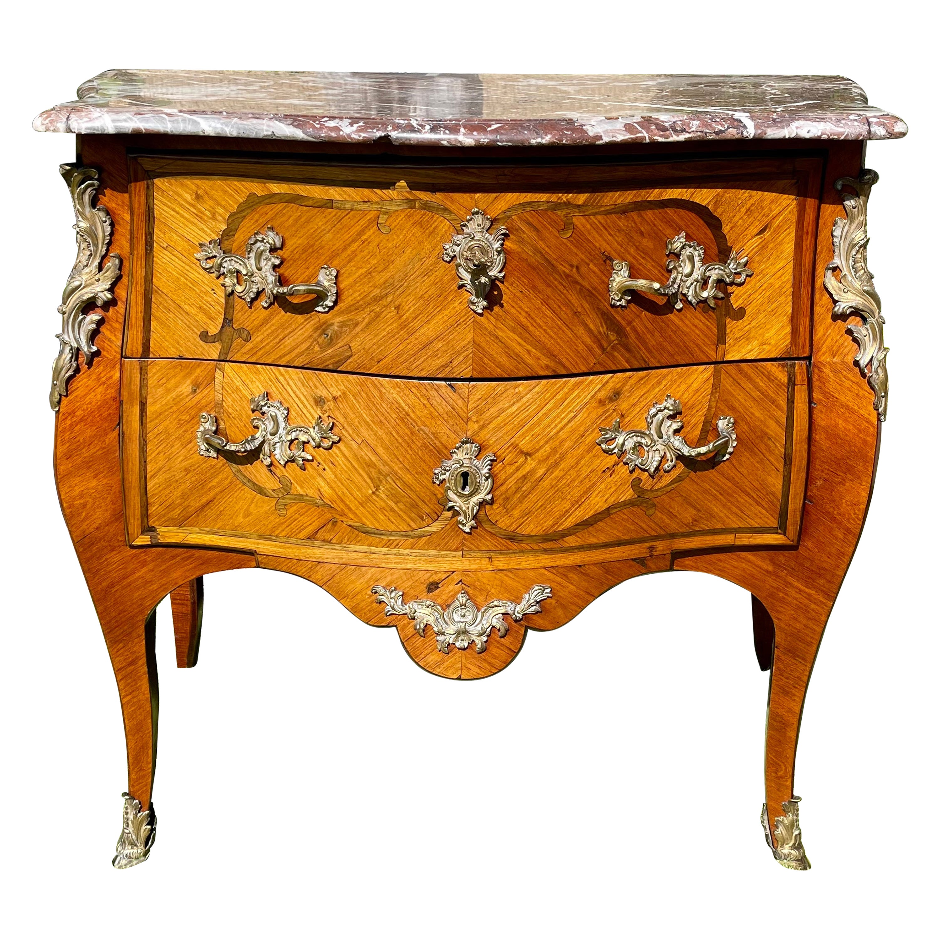 Louis XV Style, Marquetry Commode with Bronze Signed Cheval, 19th Century For Sale