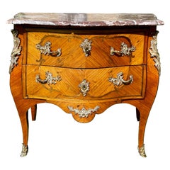 Louis XV Style, Marquetry Commode with Bronze Signed Cheval, 19th Century