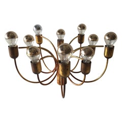 Retro Rare 10 Arc Shaped Arms Full Brass Chandelier by Cosack Leuchten, 1970s Germany