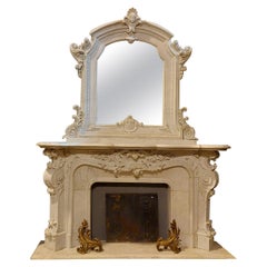 Antique Fireplace White Statuary Marble, Very Rich Sculpture, Complete, 1860