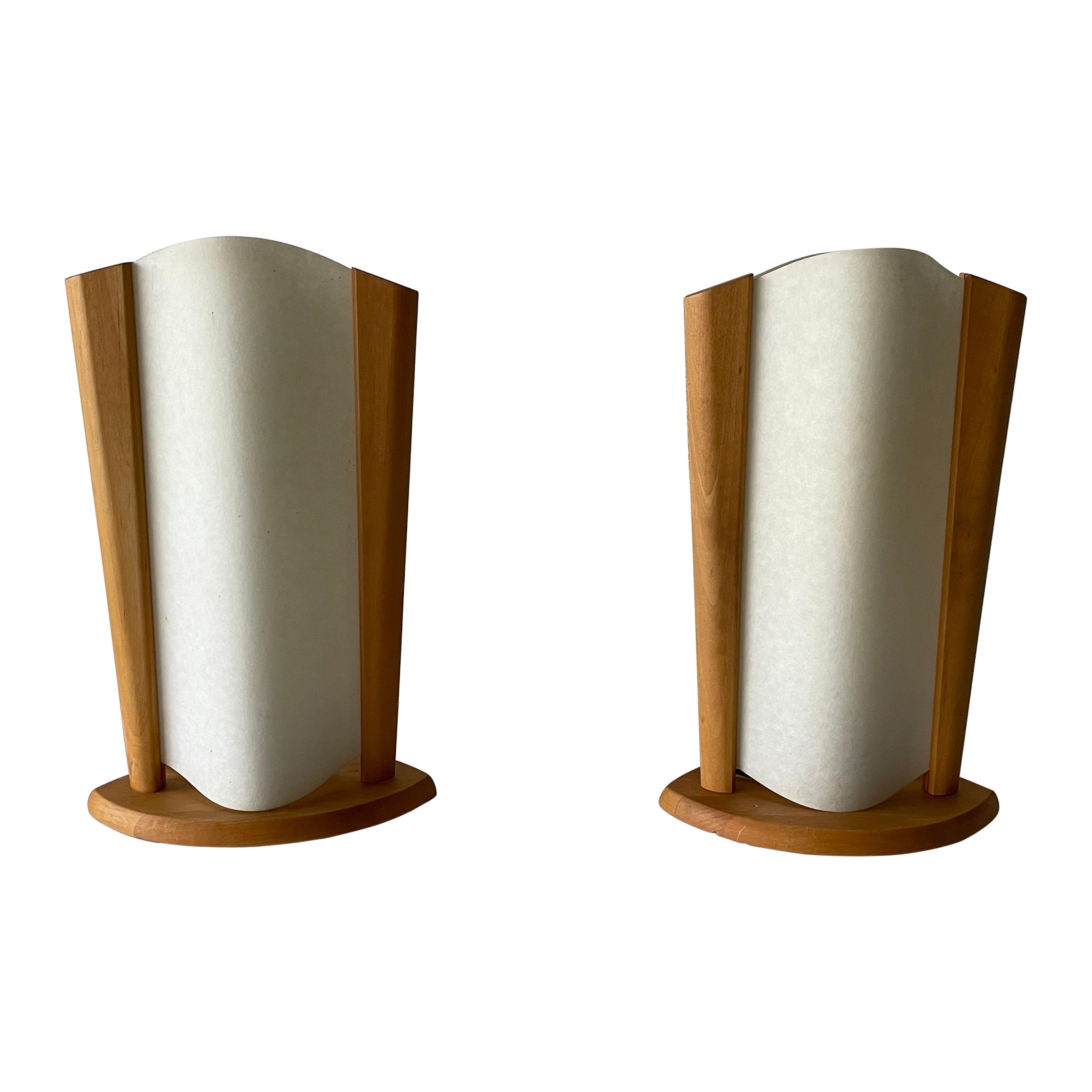 Paar Tischlampen aus Kunststoffpapier und Holzrahmen von Domus, 1980er Jahre, Italien