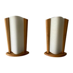 Plastic Paper and Wood Frame Pair of Table Lamps by Domus, 1980s, Italy