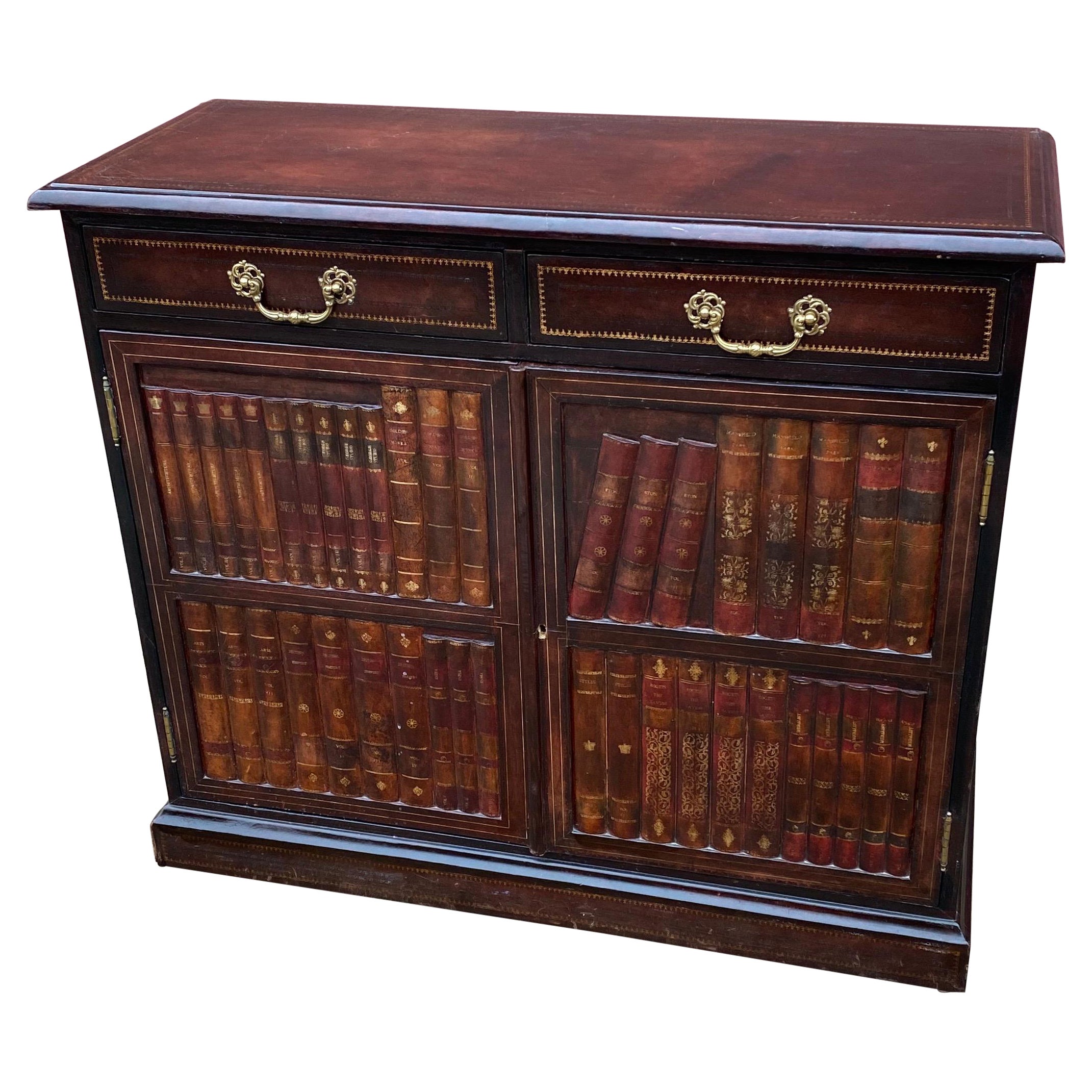 Maitland Smith Leather Covered Faux Bookcase Cabinet