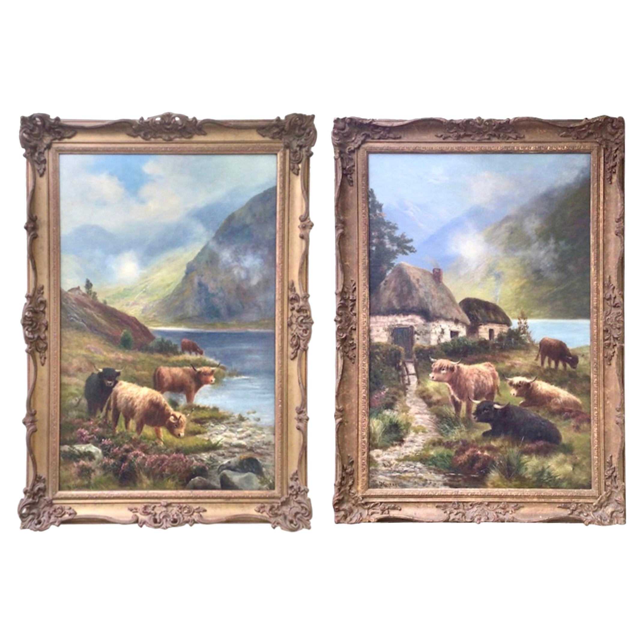 Pair of Antique Oil Paintings by Daniel Sherrin For Sale