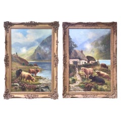 Pair of Antique Oil Paintings by Daniel Sherrin