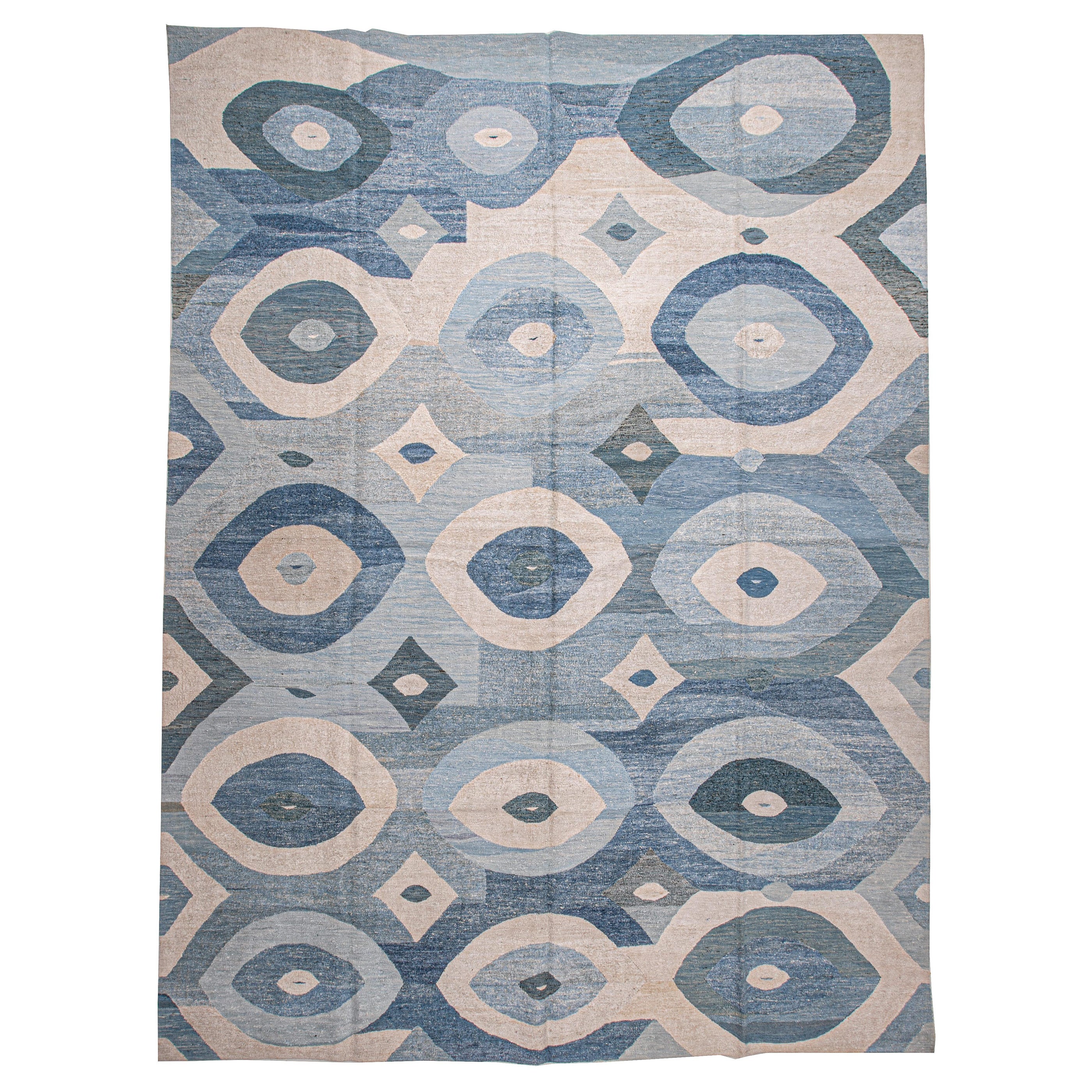 Contemporary Turkısh Kilim Made from Recycled Hemp and Wool