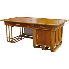Restored Large Jean Royère Style Streamline Rattan Executive Desk 10
