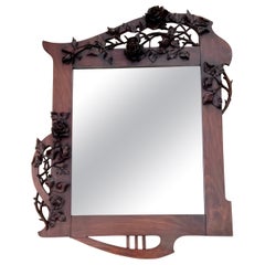 Arts & Crafts Nutwood Wall or Fireplace Mirror with Amazing Hand Carved Roses