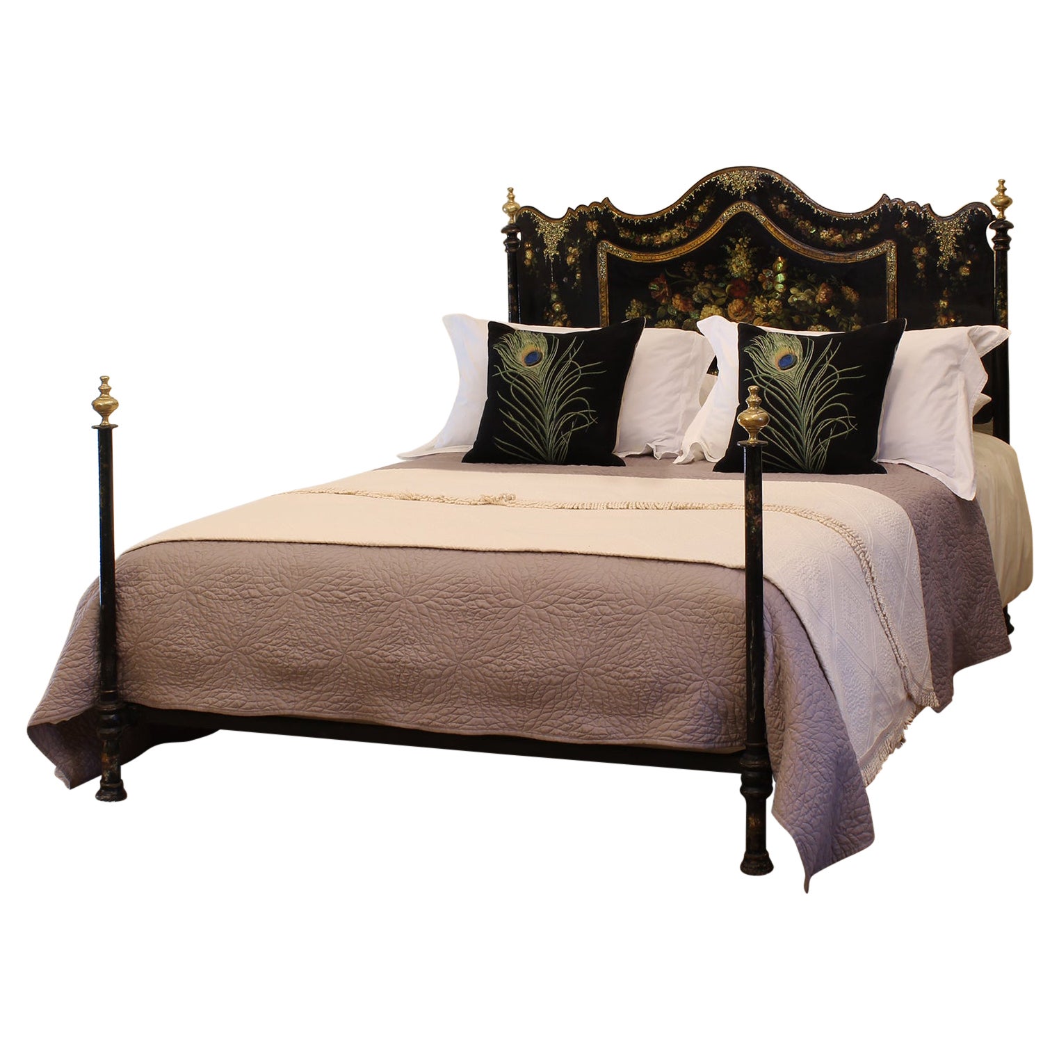 Ebony Painted Mother of Pearl Antique Bed WK162