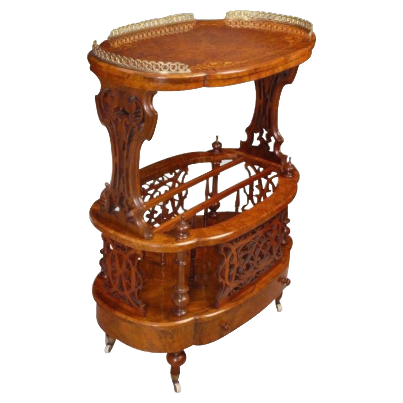 Walnut Oval Antique Canterbury Lamp Magazine Table