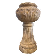 19th Neoclassical Century Urn in White Terracotta, Hand Carved Decorations