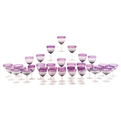 Signed Webb 36 Pc Set Hand Blown Amethyst Cut to Clear Crystal Stemware Service