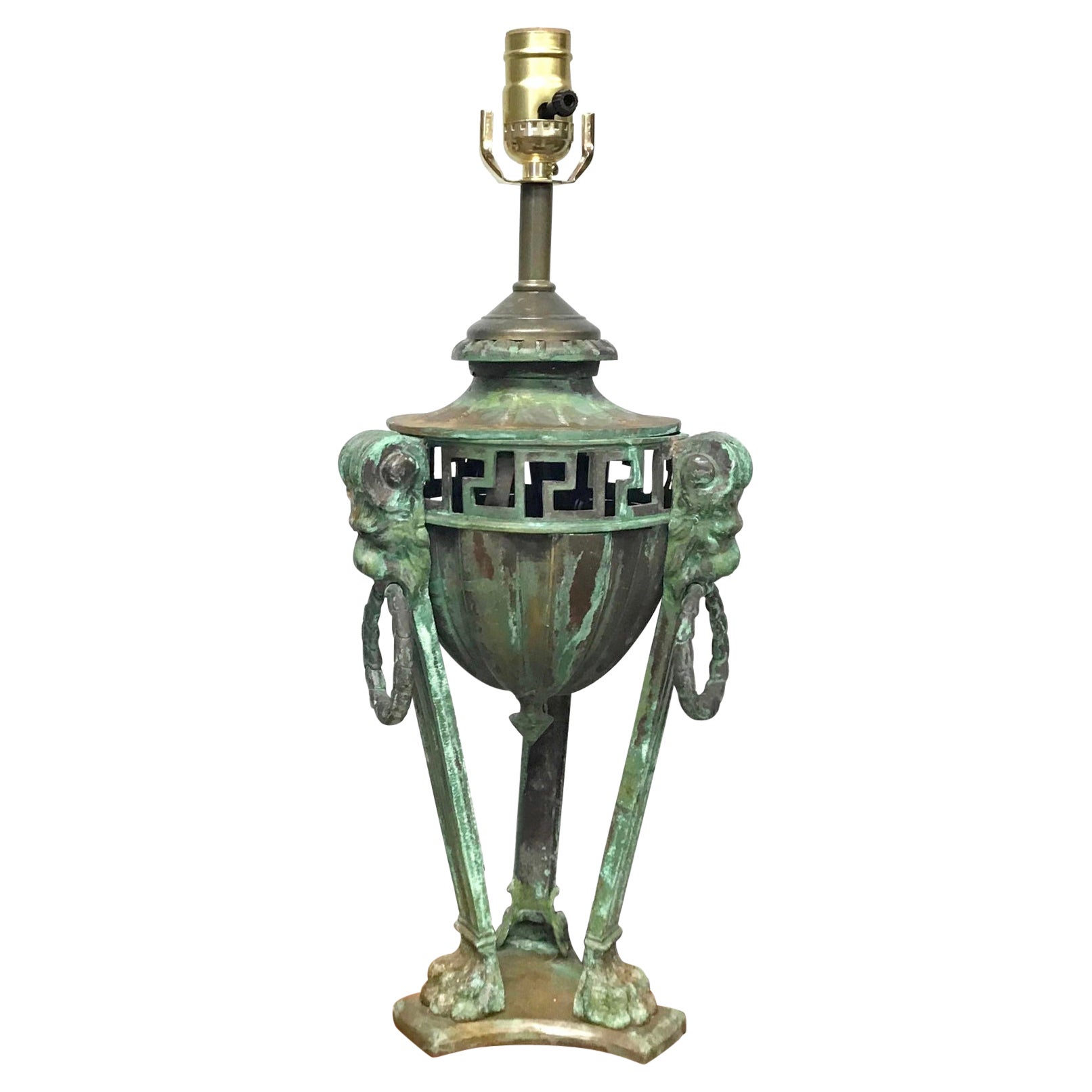 Italian Grand Tour Style Patinated Bronze Lamp For Sale
