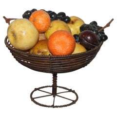 19thc Metal Wire Basket & Stone Fruit