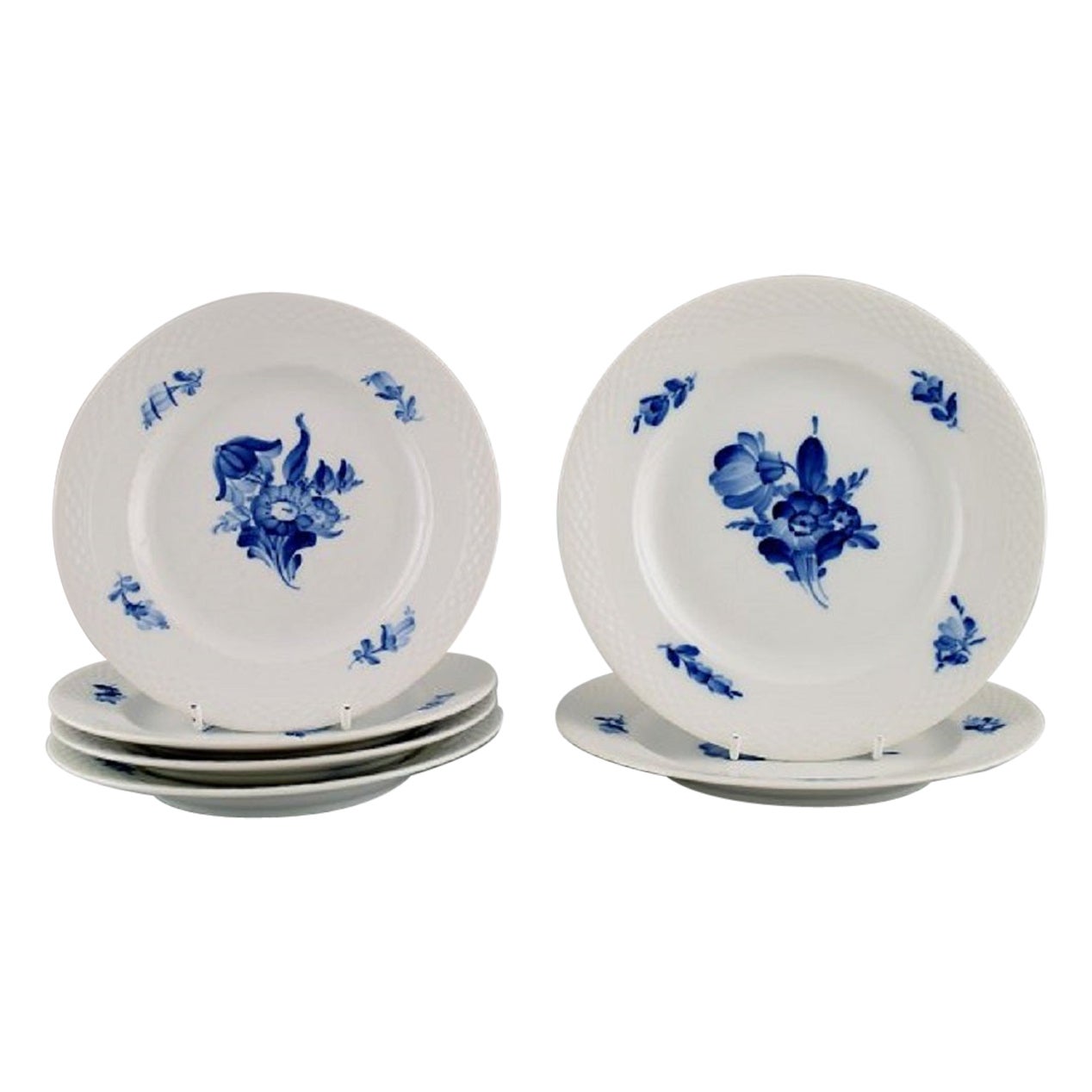 Six Royal Copenhagen Blue Flower Braided Plates