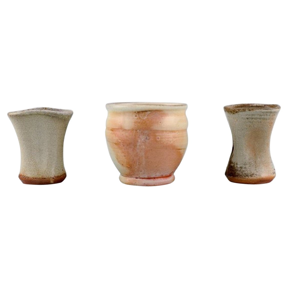 Danish Studio Ceramicist, Three Unique Vases in Glazed Stoneware For Sale
