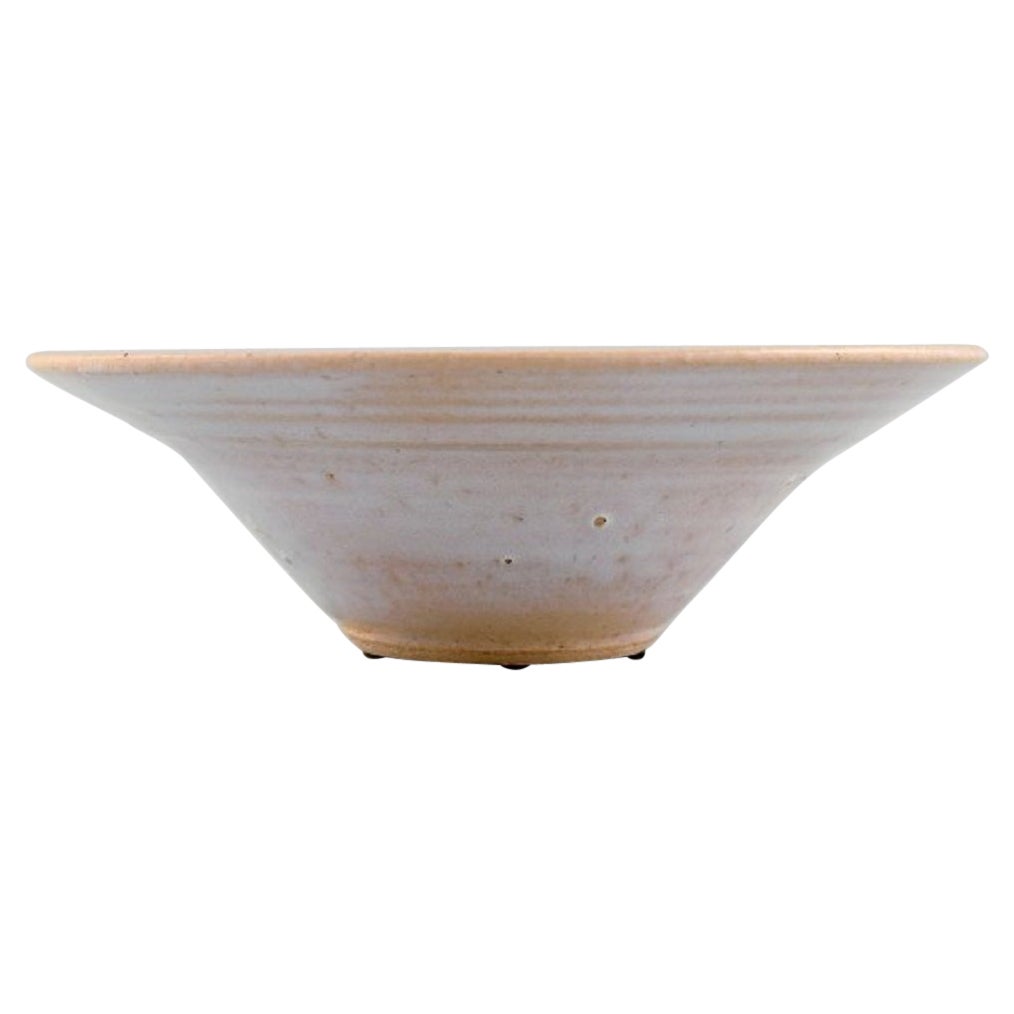 Danish Studio Ceramicist, Unique Bowl in Glazed Stoneware with Flower For Sale